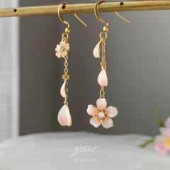 Pink Cherry Blossom Asymmetry Earrings - Japanese Sakura Flower Earrings - Cherry Blossom Earrings - Unique Floral Earrings Dangle