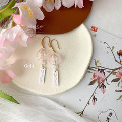 Cherry Blossom Wind Chime Earrings Dangle - Japanese Wind Chime - Wind Bell Earrings - Japanese PinkSakura Earrings - unique dangle